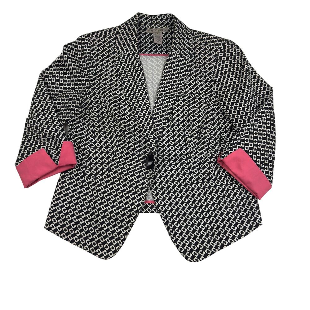 Sharon Young Artsy Art to Wear Geo Print Timeless Classy Blazer Women's Size 8
